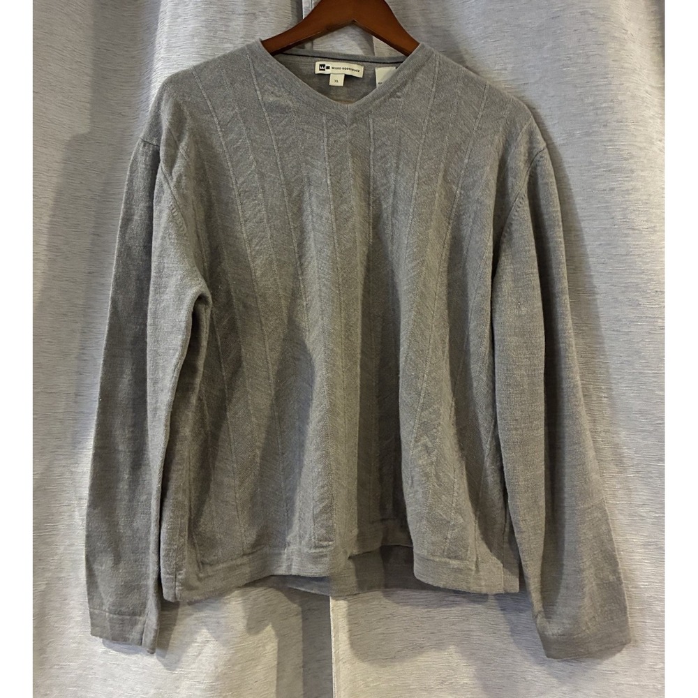 Wilke Rodriguez Merino Extra Fine Wool V-Neck Sweater Gray Mens XL Vintage